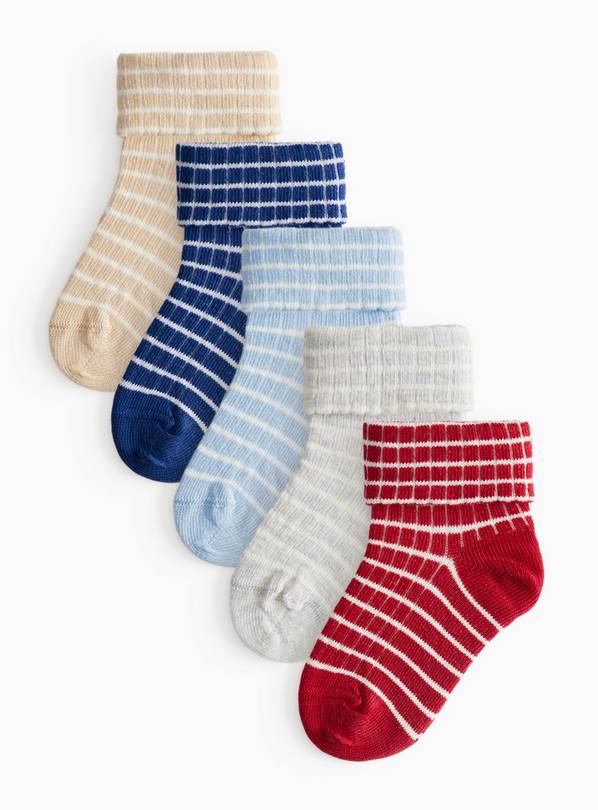 Stripe Print Ribbed Ankle Socks 5 Pack 12-24 months